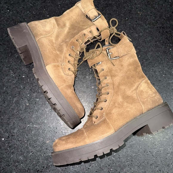 NEW SAM EDELMAN BROWN Junip Genuine Leather Suede Combat Boots Lace-Up Boots 9 - Picture 2 of 12